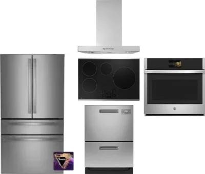 5 Piece Package Includes Refrigerator, Cooktop, Wall Oven, Hood And Dishwasher